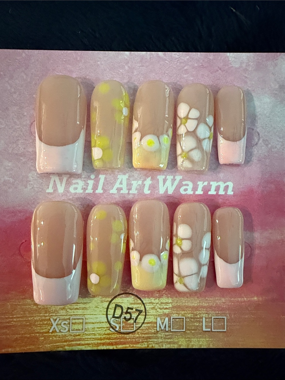 Nude & Pink French tip and Floral handmade  acrylic Press-On Set